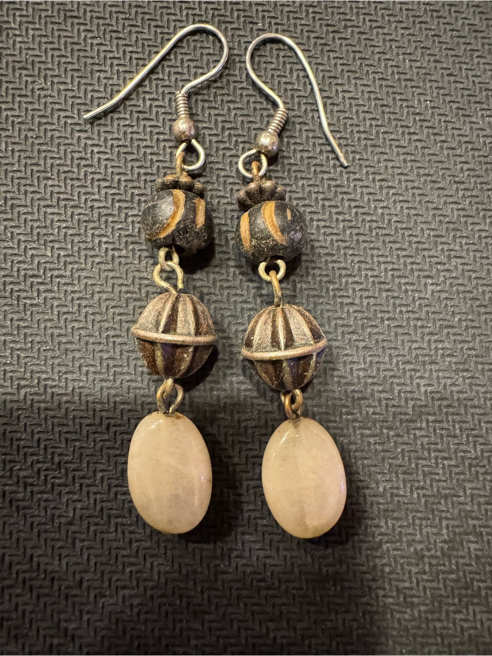 Handcrafted Boho Brown & Beige Beaded Drop Earrings